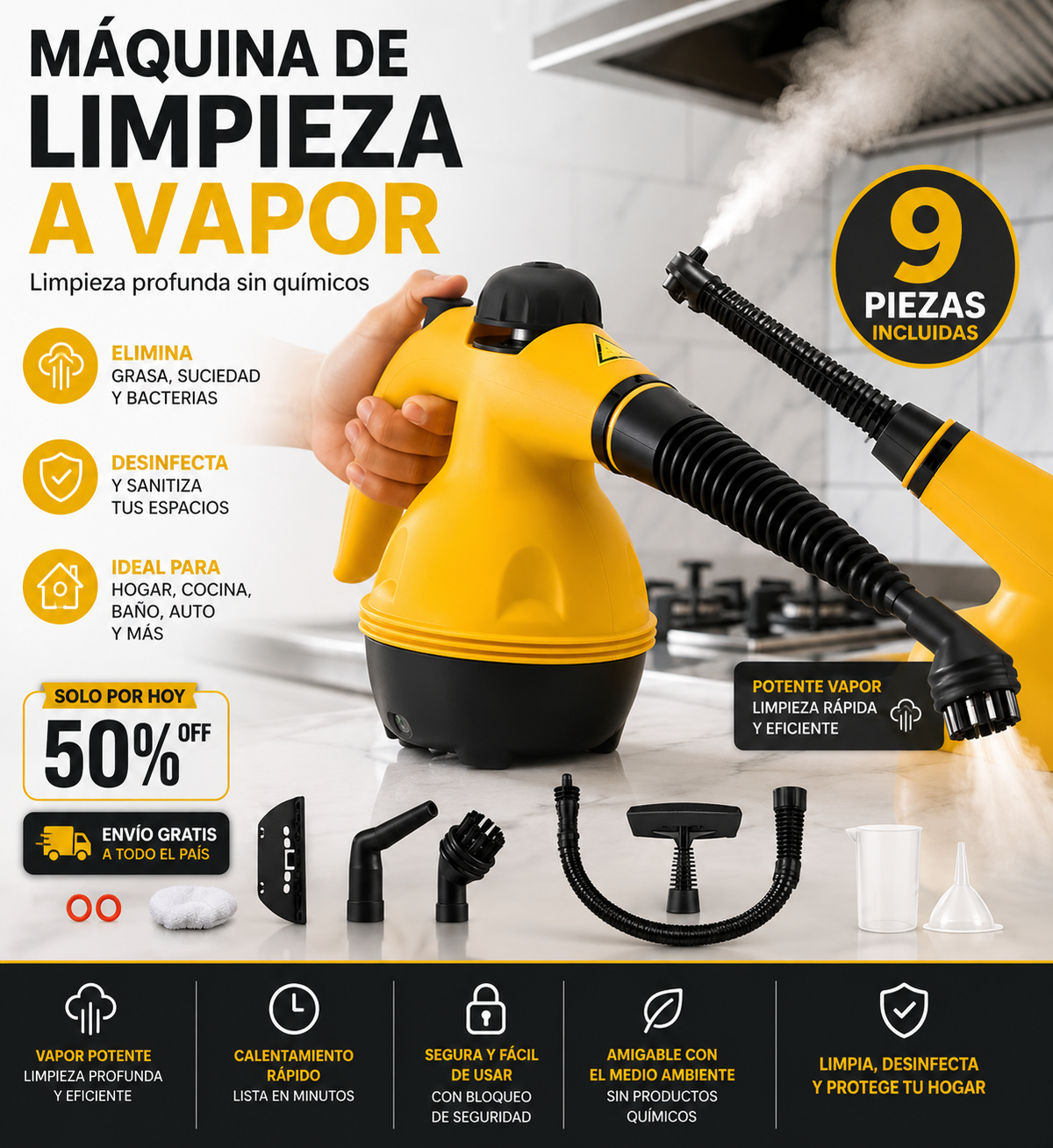 VaporaClean™ | Limpiador a Vapor Multifuncional